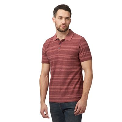 Big and tall dark red textured striped polo shirt
